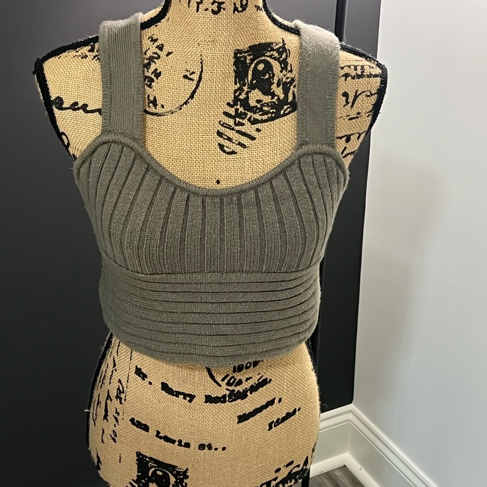 Zara Olive Green  Ribbed Knit Tank Top